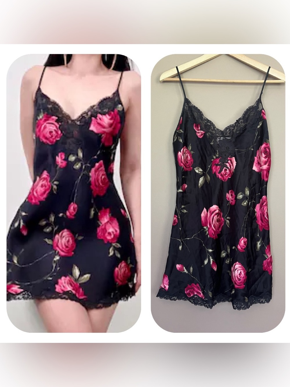 {Victoria's Secret} Vintage Silk Floral Mini Slip Dress Babydoll Nightie - Small